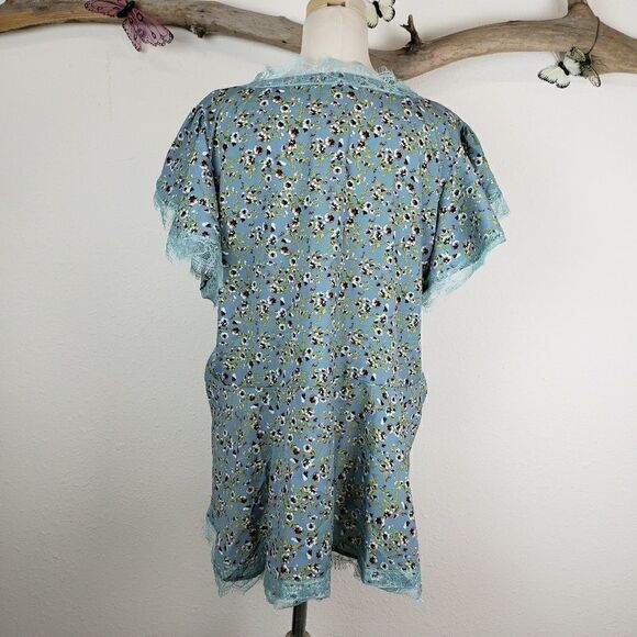 Suzanne Betro floral peplum blouse raw lace trim - Picture 5 of 7